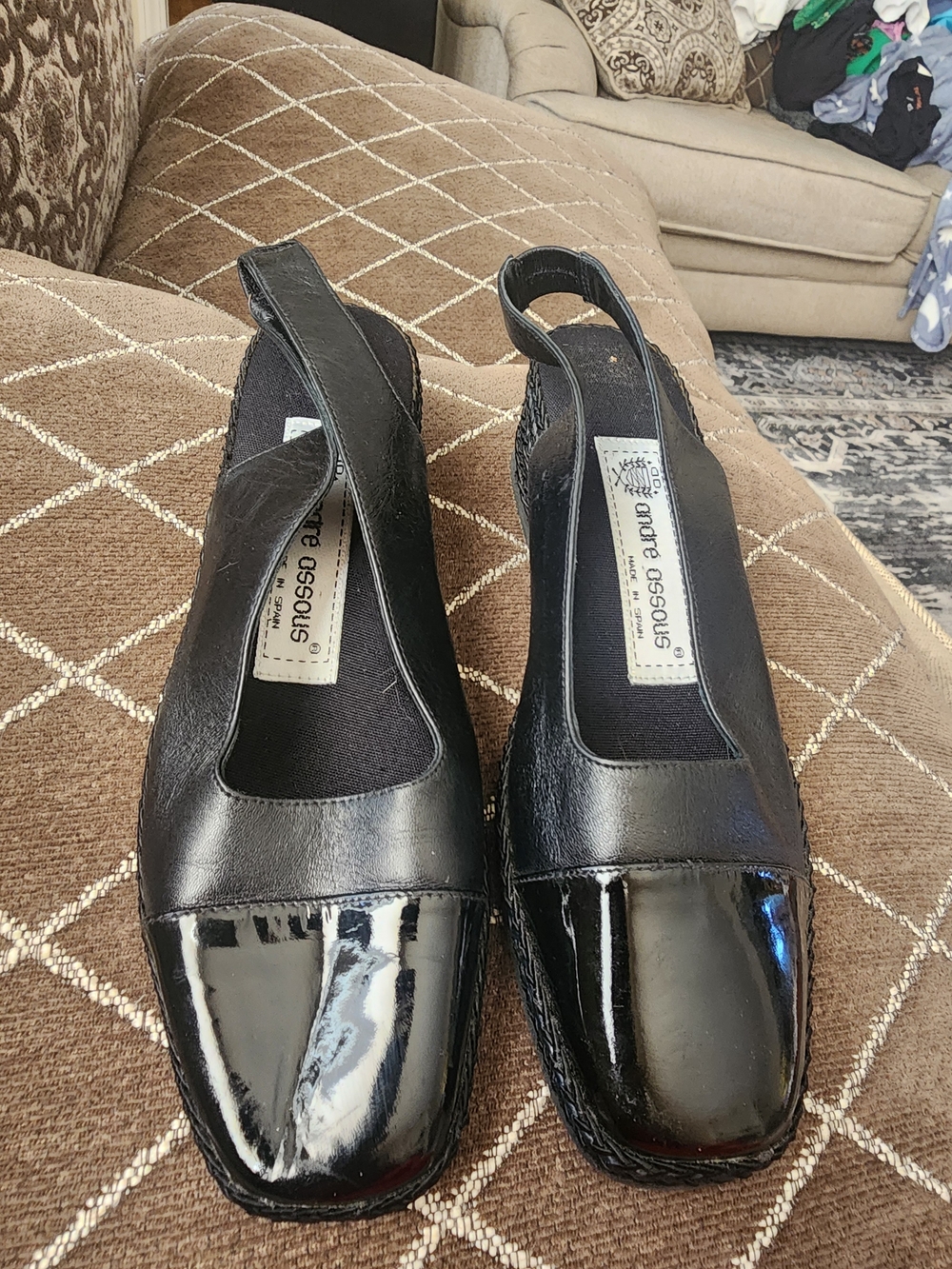 Andre Assous Black Patent & Leather Slingback Mules
